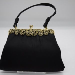 Rare Vintage Black Satin Evening Bag